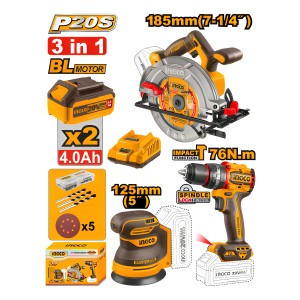 Kit Ingco P20s Brushless 3en1 Taladro + Sierra + Lijadora