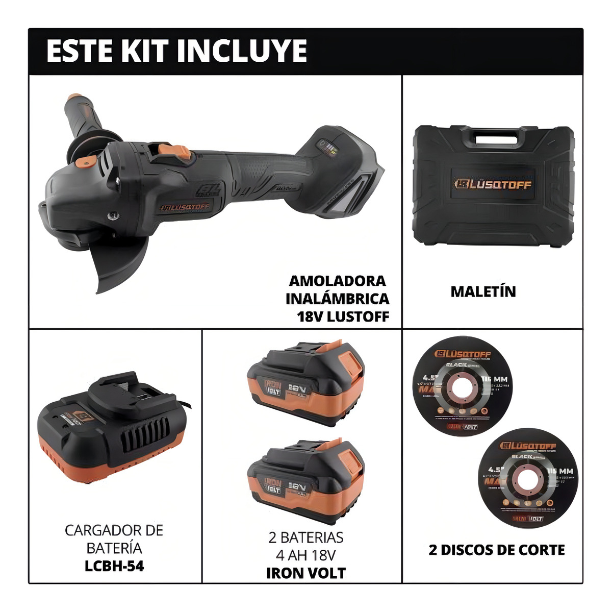 Amoladora Angular Inalambrica Lusqtoff Black Series 2 Bateri Color Negro Frecuencia 18 V - Imagen 6