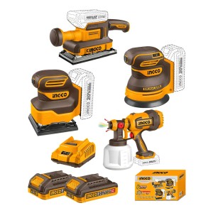 Kit Ingco Combo A Batería P20s Lijadoras + Pistola Pintura