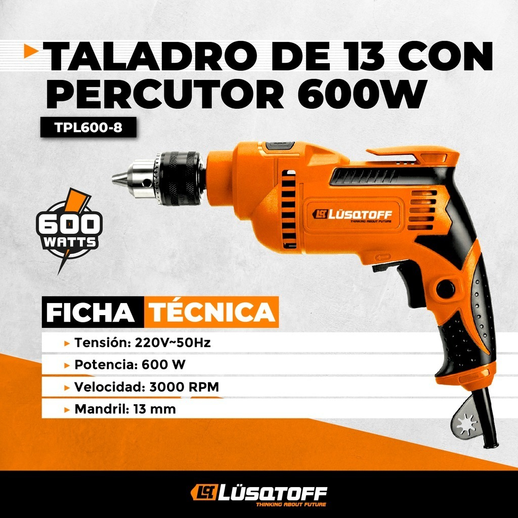 Taladro Con Percutor 600w 13mm Lusqtoff Color Naranja Frecuencia 50 - Imagen 3