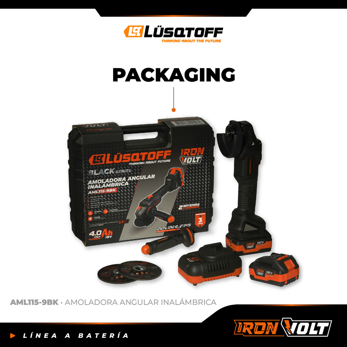 Amoladora Angular Inalambrica Lusqtoff Black Series 2 Bateri Color Negro Frecuencia 18 V - Imagen 11