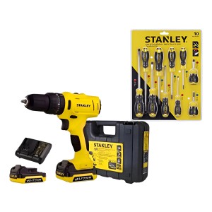 Taladro Atornillador Ina + Jgo. Destornilladores X10 Stanley