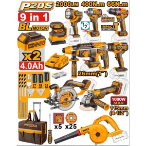INGCO MAQUINARIA BATERIA KIT BOLSO VALIJA C/HERRAM. 9 PS.